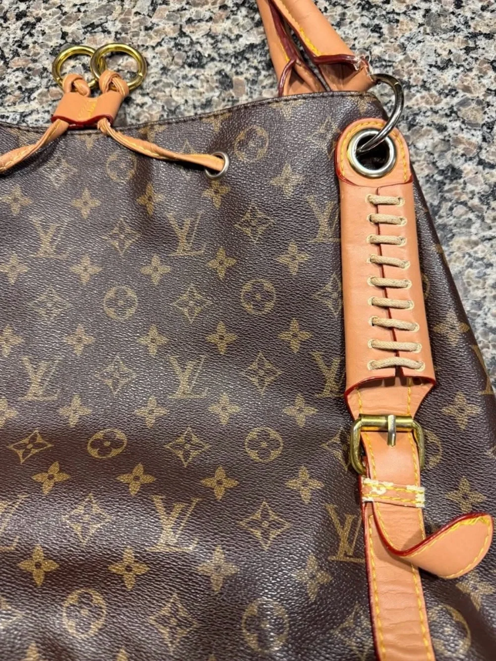 Louis Vuitton Monogram Canvas Shoulder Bag with Tan Trim